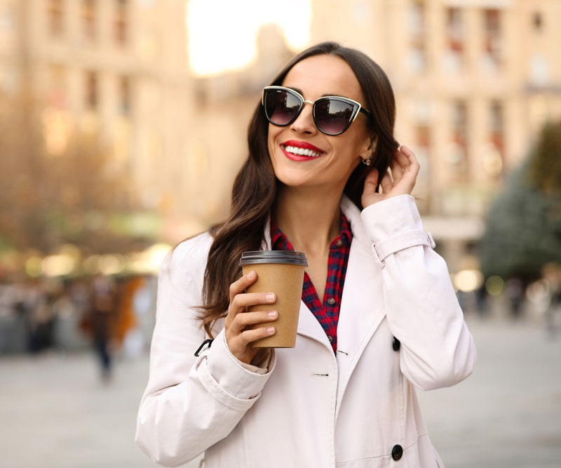 Woman with unique sunglasses from Dietz-McLean Optical