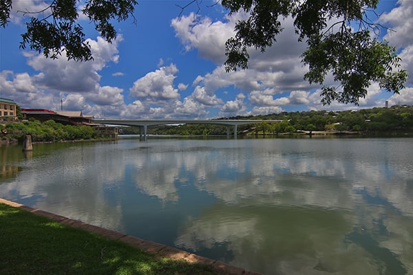 lake and bridge in marble falls texas