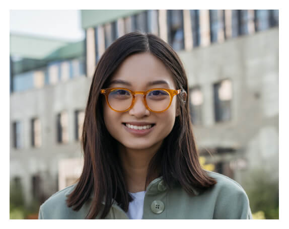 Girl wearing eyeglass with fit-frame